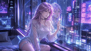 紫发少女的未来都市雨夜