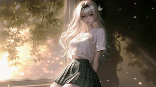 夕阳窗边温柔少女