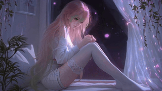 紫夜窗边的粉发少女