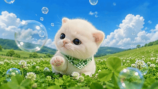 晴天草地可爱奶猫