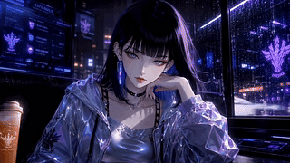 霓虹雨夜赛博酷女孩