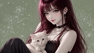 红发少女与奶猫