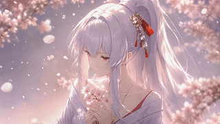 樱花下的银发少女