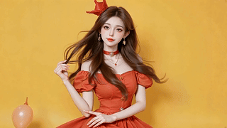 元气红裙皇冠少女