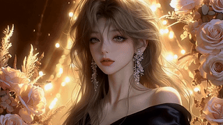 暖光花簇中的温柔少女