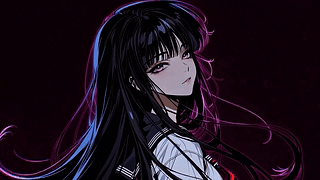 霓虹暗调黑发少女
