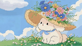 戴花帽的软萌小兔