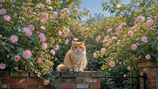 花墙旁的治愈橘猫