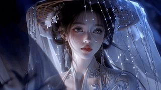 幽蓝夜色下的古风美人