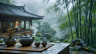国风竹林雨景品茶