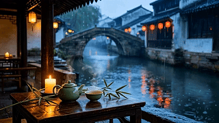 江南水乡雨景
