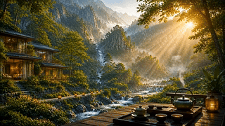 古风斜阳山水