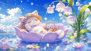 莲花花篮熟睡小猫