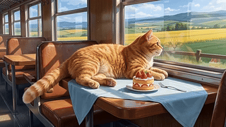 窗边橘猫看风景