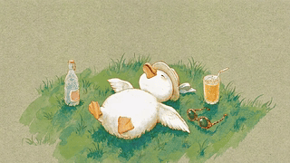 草地上躺平的小白鸭