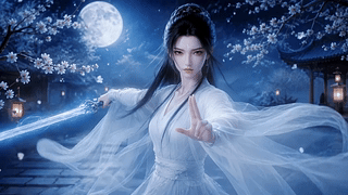 月下剑影白衣侠女