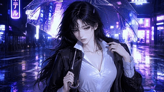 雨夜都市撑伞少女