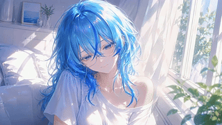 窗边蓝发少女守岸人