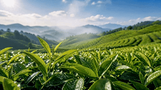 晴空下的青绿茶山