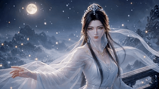 雪夜月下古风白衣美人