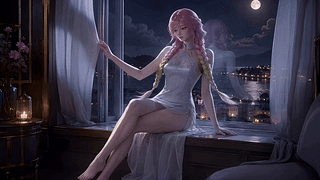 月夜窗边旗袍少女
