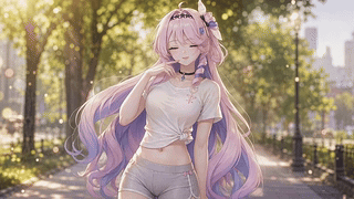 午后林荫粉发少女
