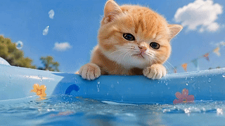 泳池边的软萌橘猫