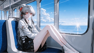 滨海列车上的少女