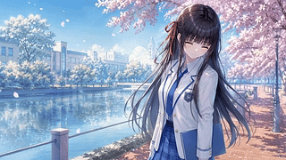 樱花河畔校服少女