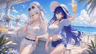 夏日海滩少女野餐