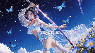 晴空蝶影持刀少女
