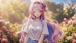 暖阳花海粉发少女