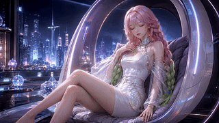 粉发少女的赛博都市夜色