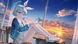 窗边蓝发少女