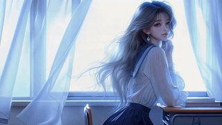 窗边蓝调少女
