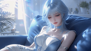 浅蓝柔光休憩少女