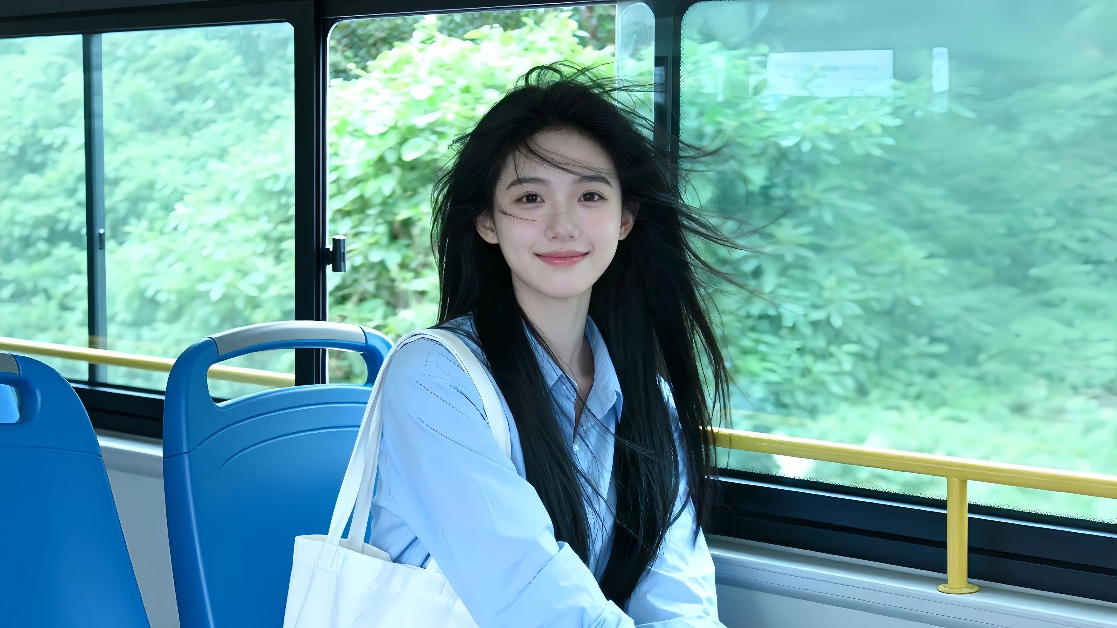 公交车 清新美女