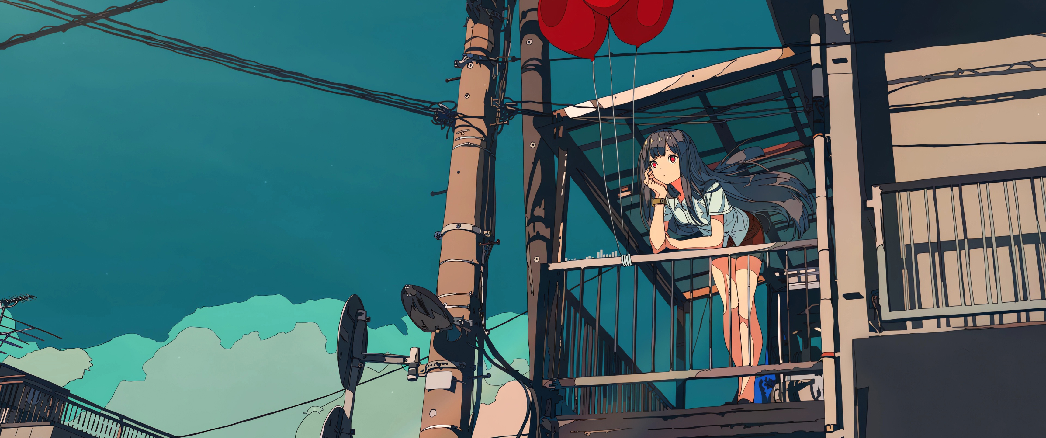 公寓远望少女3440x1440带鱼屏动漫壁纸