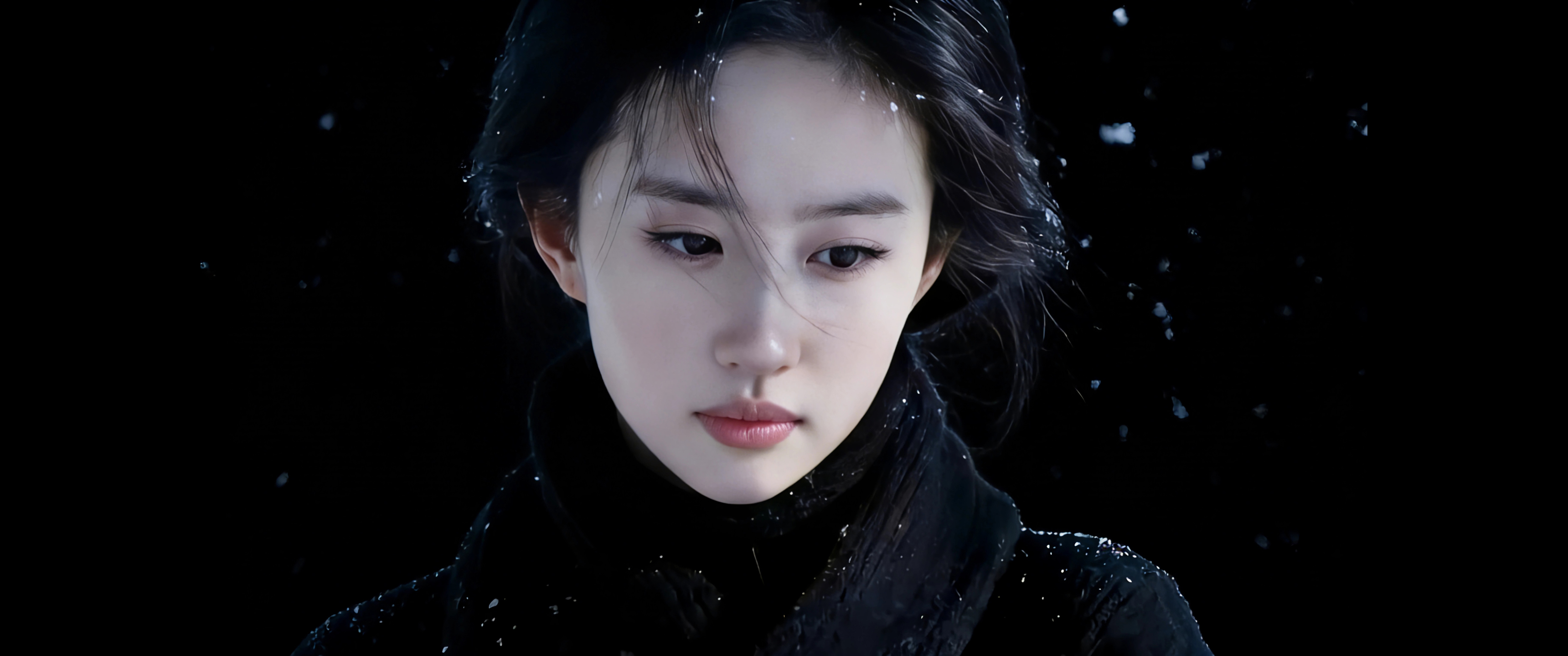 刘亦菲黑色背景3440x1440带鱼屏壁纸