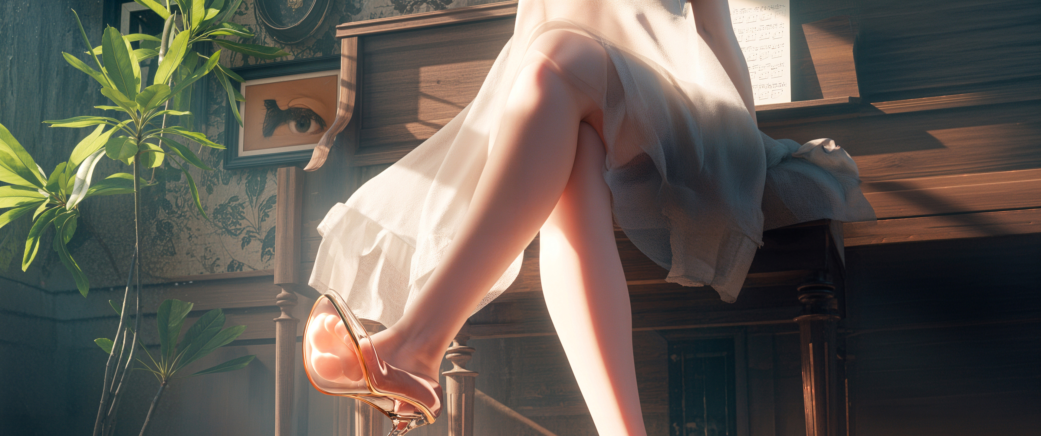 午后光影 脚 高跟鞋 厚涂 超清带鱼屏壁纸3440x1440