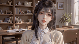 图书馆里的温柔少女