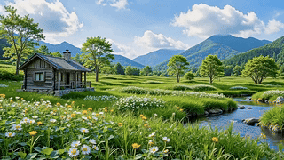 山间溪谷小木屋
