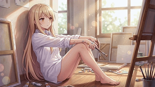 艺术角落的少女