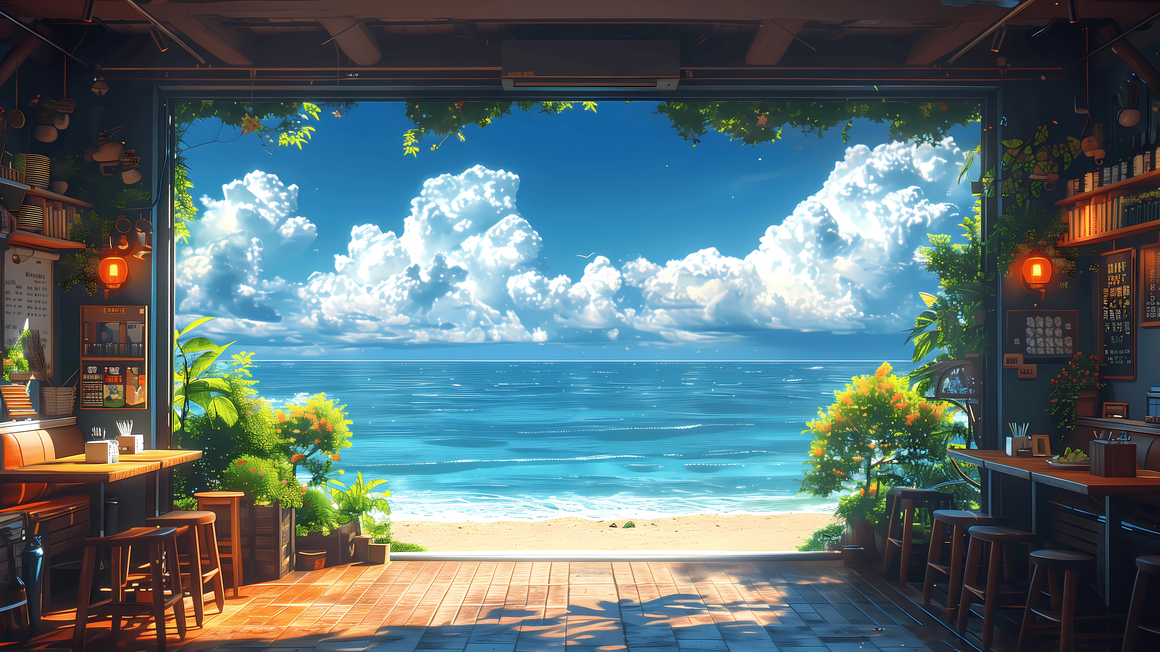 夏天 海滨 蓝天白云4k风景壁纸3840x2160