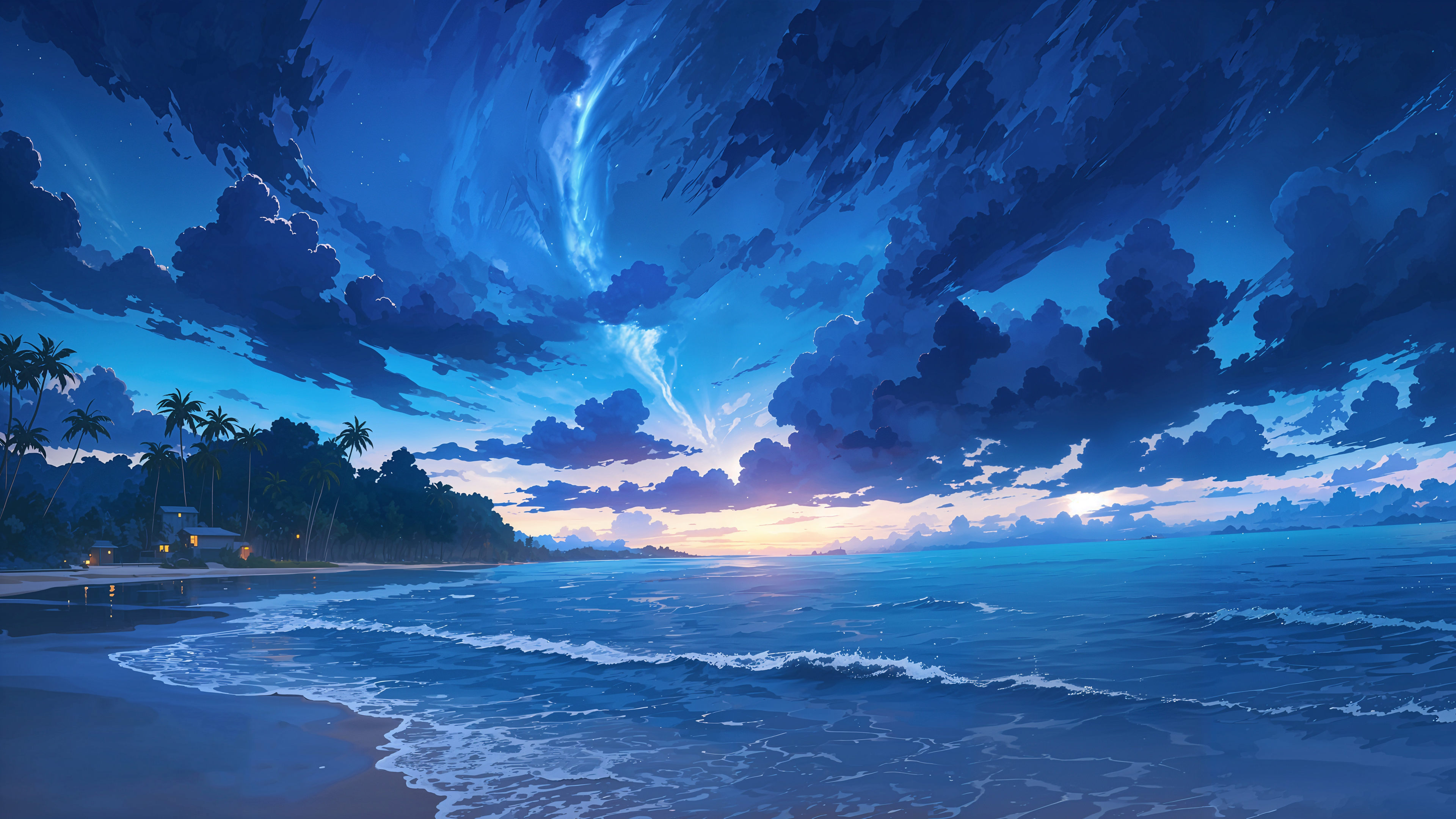 夏天海边余霞风景4K高清壁纸3840x2160