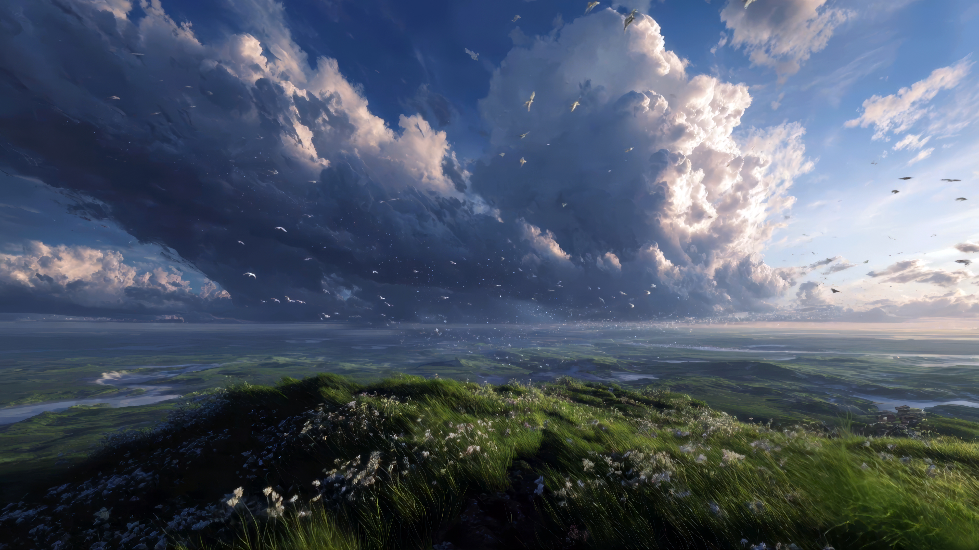 天空奇云绿草地4k风景壁纸3840x2160