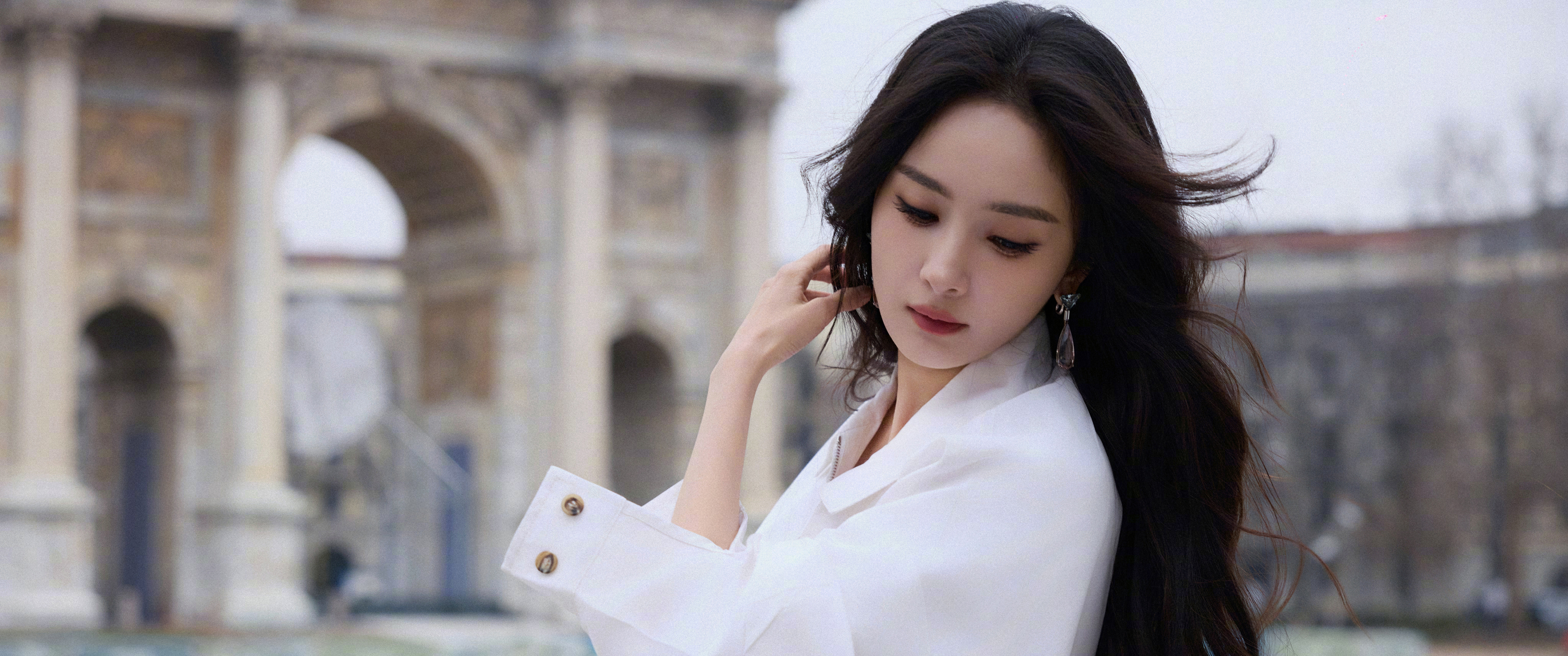 杨幂白色衣服清新3440x1