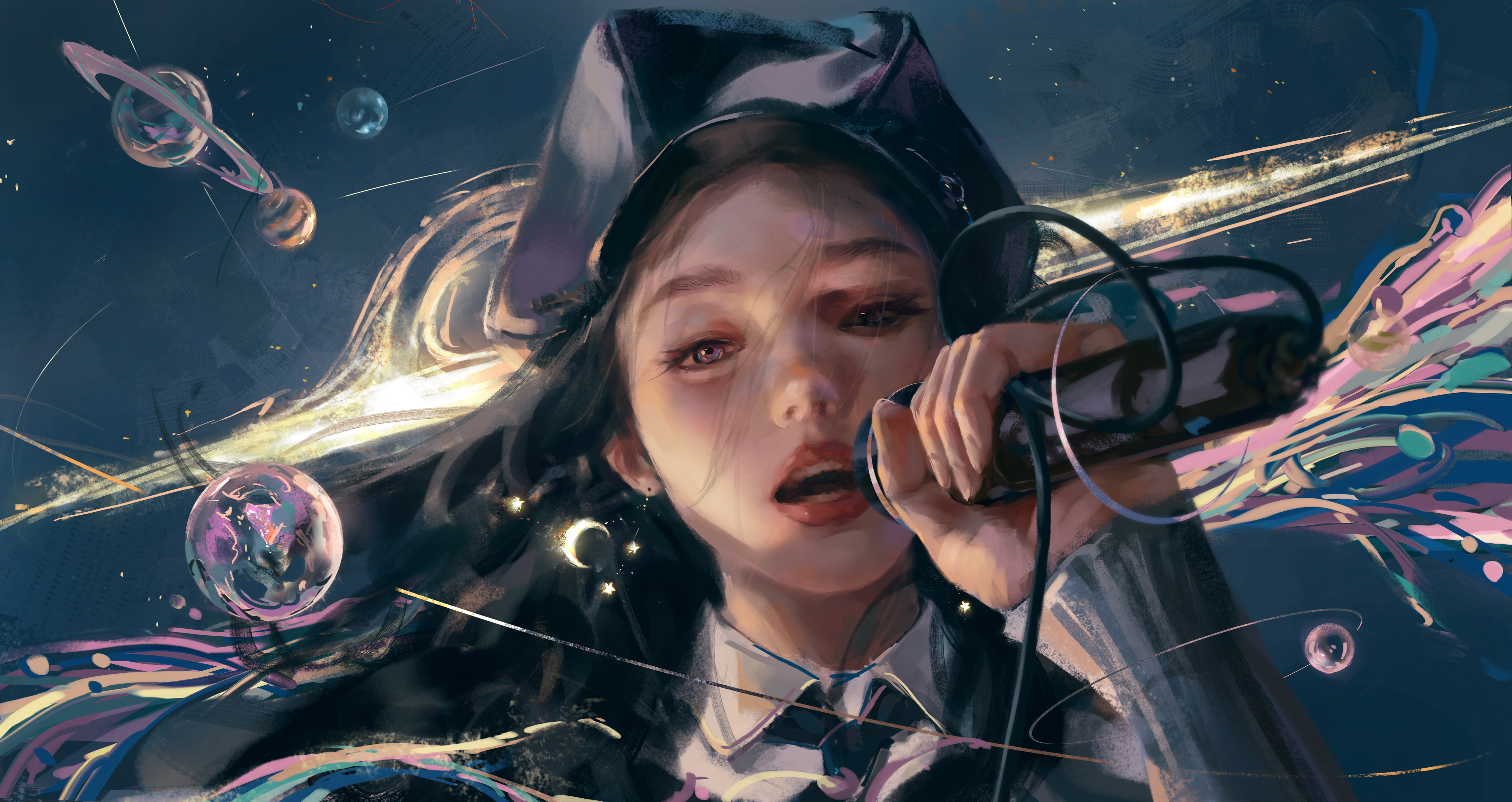 梦幻唱歌少女 宇宙星球 4K高清壁纸