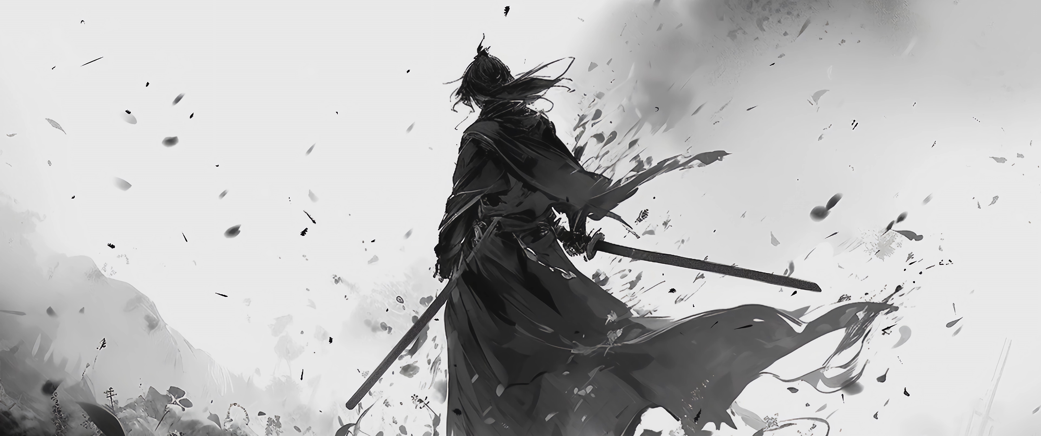 水墨侠客3440x1440带鱼屏动漫壁纸