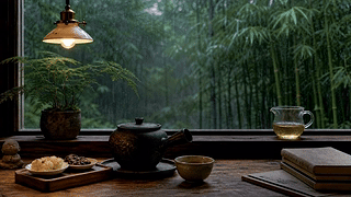 竹林灯下煮茶